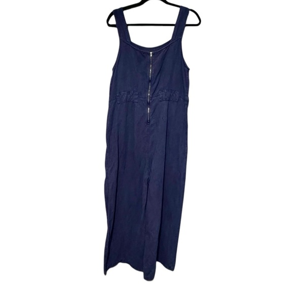 NICOLE MILLER NY Linen Wide Leg Lagenlook Relaxed Fit Navy Blue Jumpsuit Size 10 - Picture 6 of 10